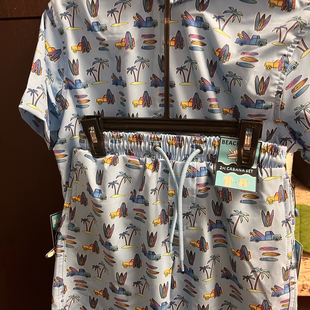 Kids Light Blue Surf Print Matching Set - 2pc Cabana Set